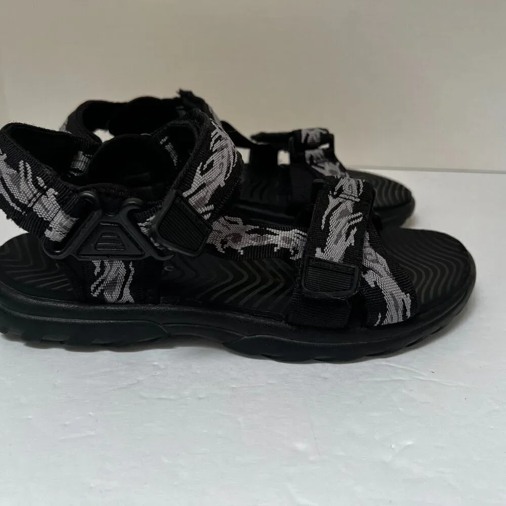 Ocean Pacific Black/Grey Sandals Adjustable Hook & Loop Straps Men's‎ Size 8